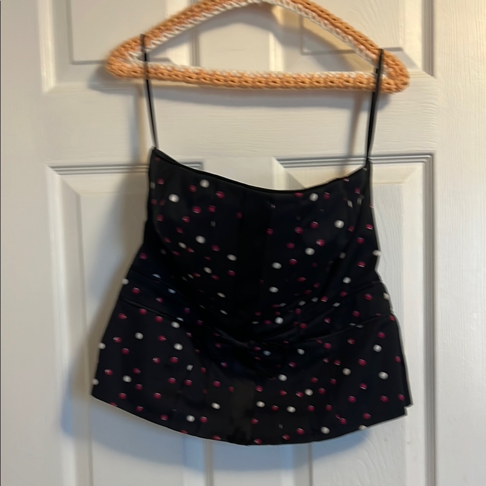 White House Black Market Black Polka Dot Bustier Top with bow size 14